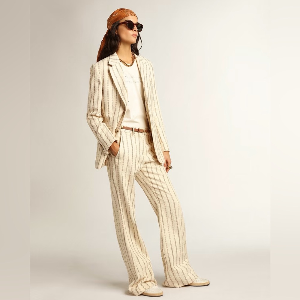 Golden Goose Cream Jacquard Flared Cotton Pants NWT